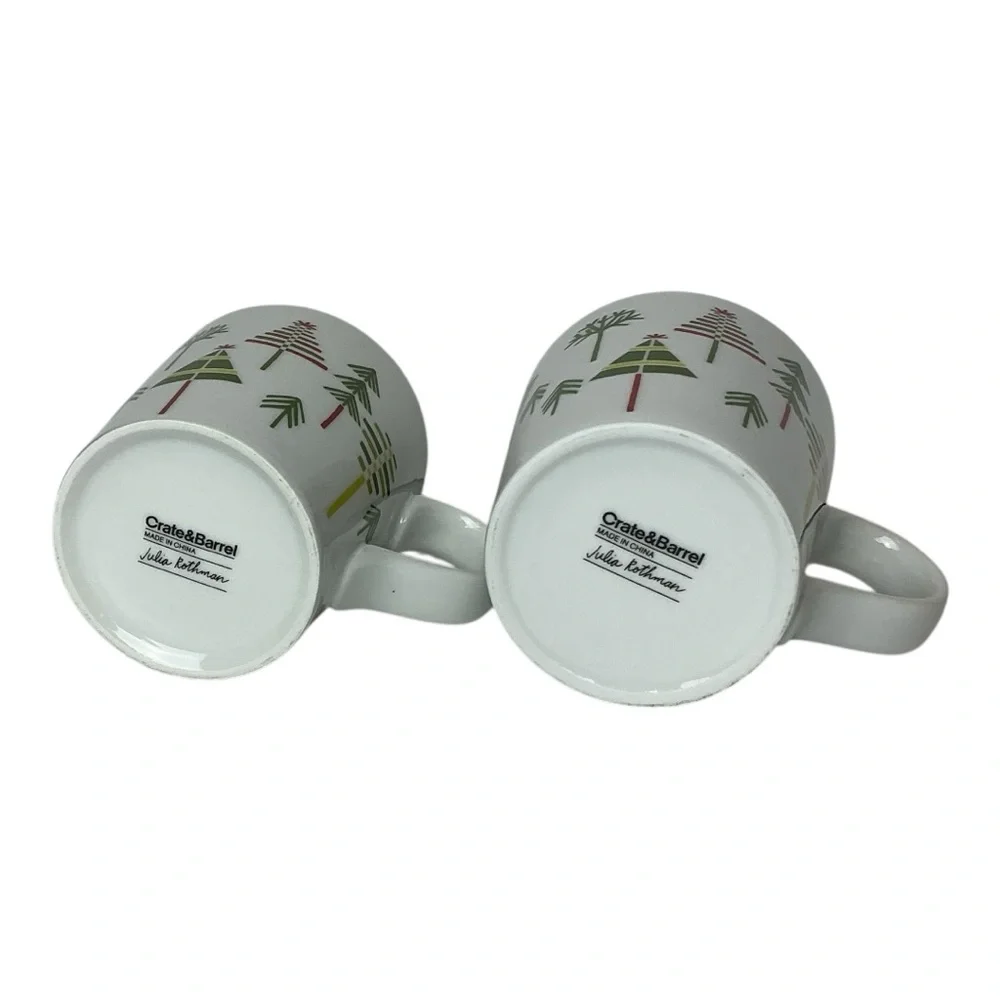 Crate & Barrel Julia Rothman Yule Town Christmas Tree Coffee/Cocoa Mug Set (4)